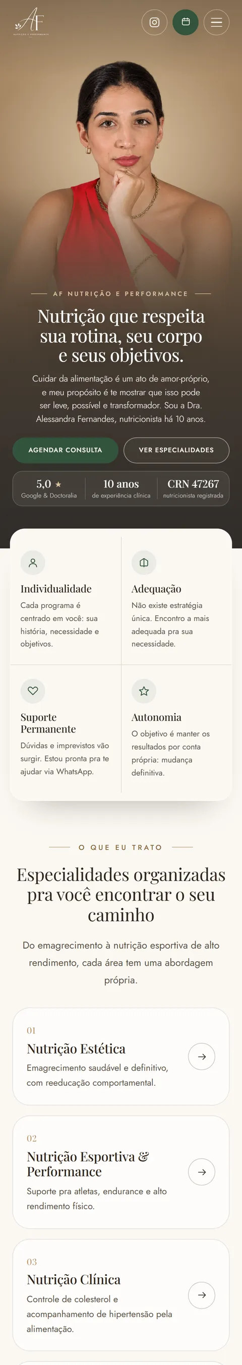 Site AF Nutrição e Performance no celular